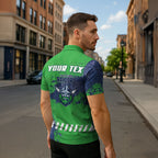 Personalised Canberra Raiders Rugby Zipper Polo Shirt Viking Green Machine Mascot - Sporty Splash Art Style