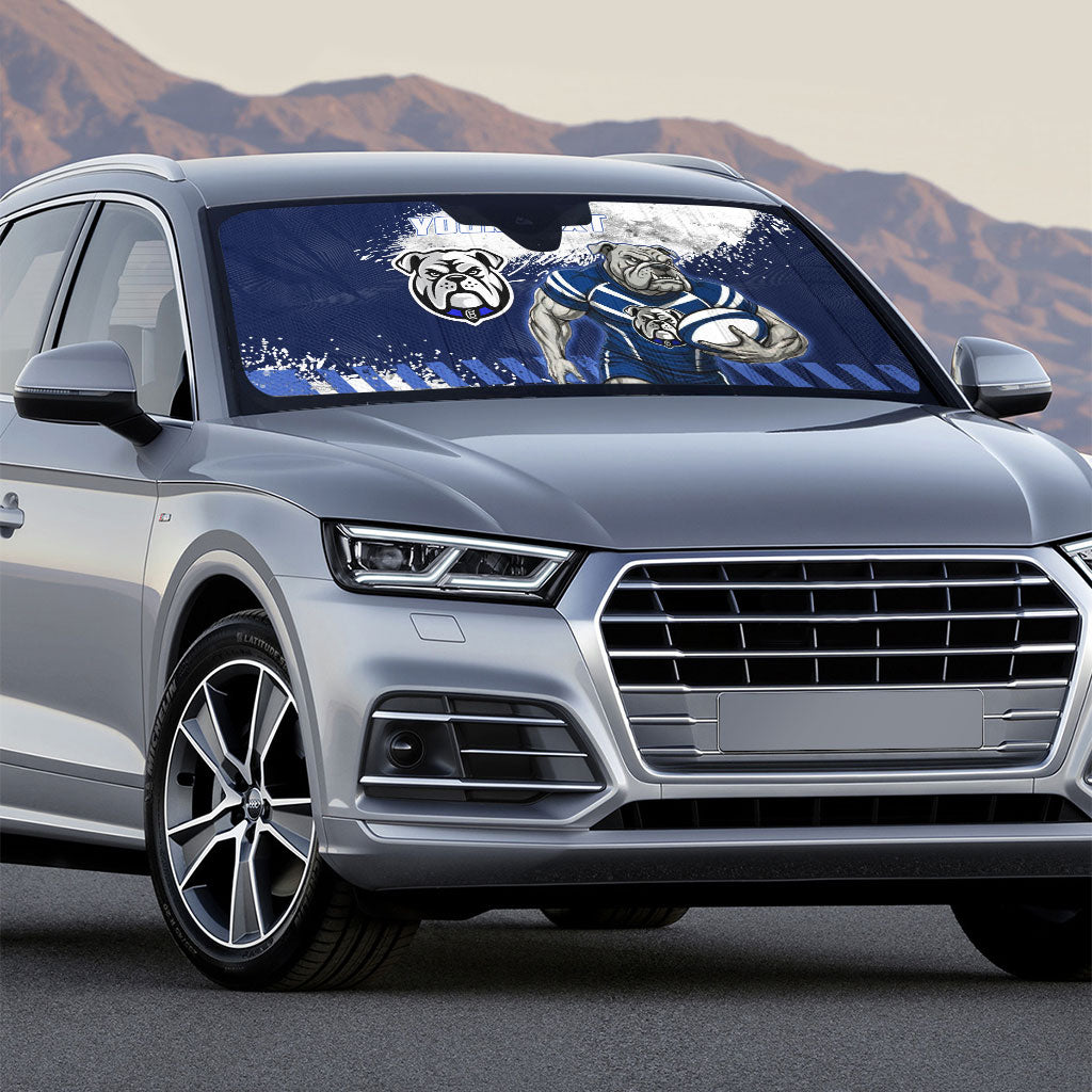 Personalised Canterbury-Bankstown Bulldogs Rugby Auto Sun Shade Berries Mascot - Sporty Splash Art Style