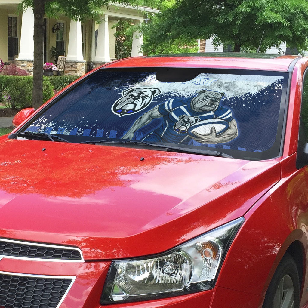 Personalised Canterbury-Bankstown Bulldogs Rugby Auto Sun Shade Berries Mascot - Sporty Splash Art Style