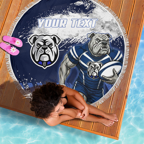 Personalised Canterbury-Bankstown Bulldogs Rugby Beach Blanket Berries Mascot - Sporty Splash Art Style