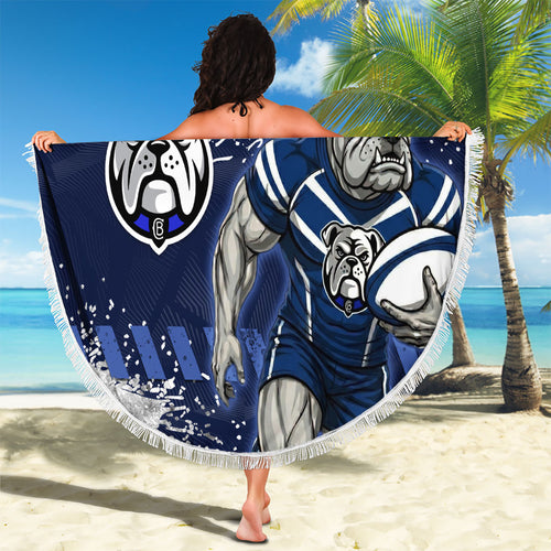 Personalised Canterbury-Bankstown Bulldogs Rugby Beach Blanket Berries Mascot - Sporty Splash Art Style