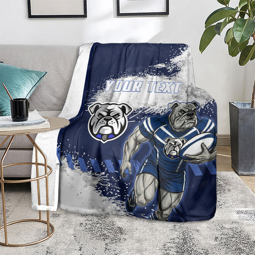 Personalised Canterbury-Bankstown Bulldogs Rugby Blanket Berries Mascot - Sporty Splash Art Style