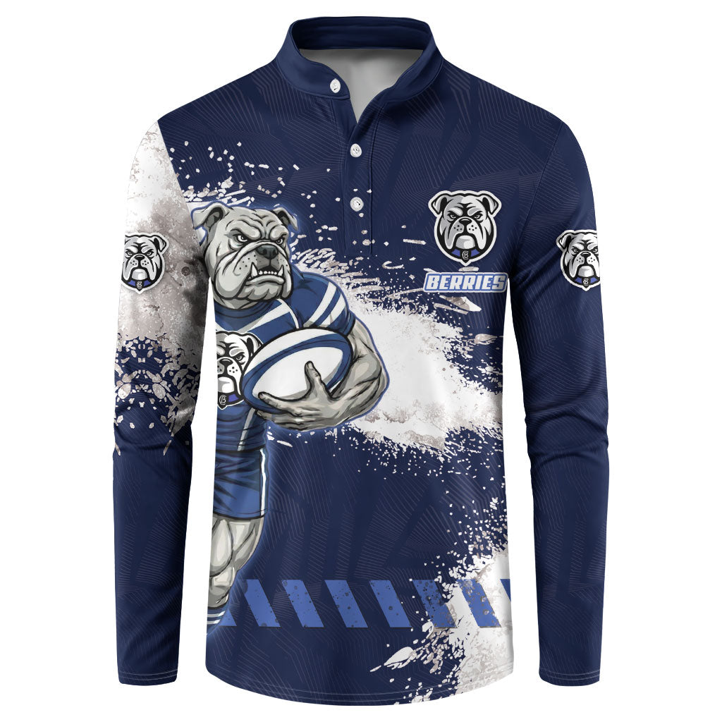 Personalised Canterbury-Bankstown Bulldogs Rugby Button Sweatshirt Berries Mascot - Sporty Splash Art Style