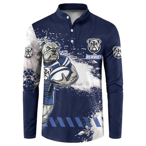 Personalised Canterbury-Bankstown Bulldogs Rugby Button Sweatshirt Berries Mascot - Sporty Splash Art Style