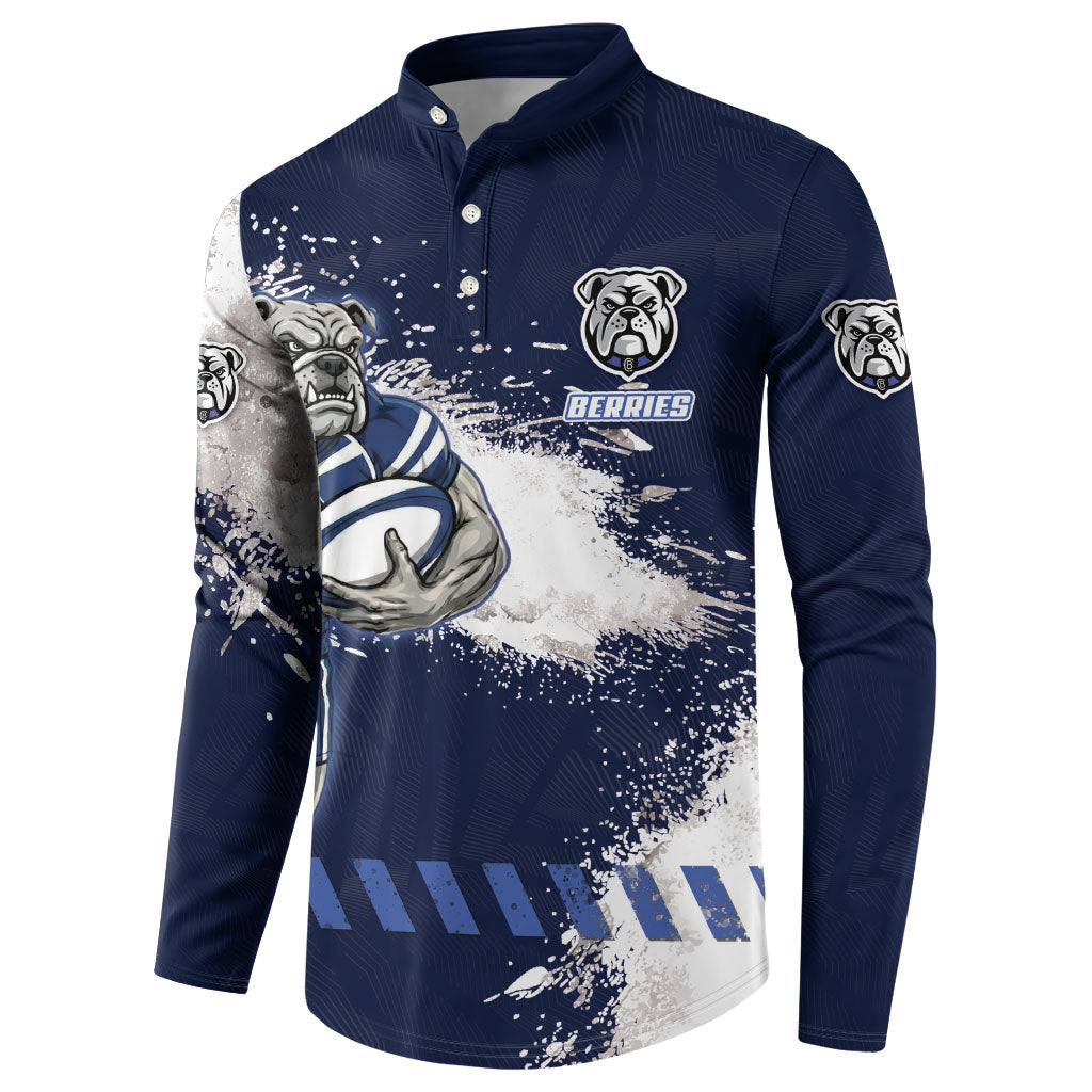 Personalised Canterbury-Bankstown Bulldogs Rugby Button Sweatshirt Berries Mascot - Sporty Splash Art Style