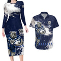 Personalised Canterbury-Bankstown Bulldogs Rugby Couples Matching Long Sleeve Bodycon Dress and Hawaiian Shirt Berries Mascot - Sporty Splash Art Style