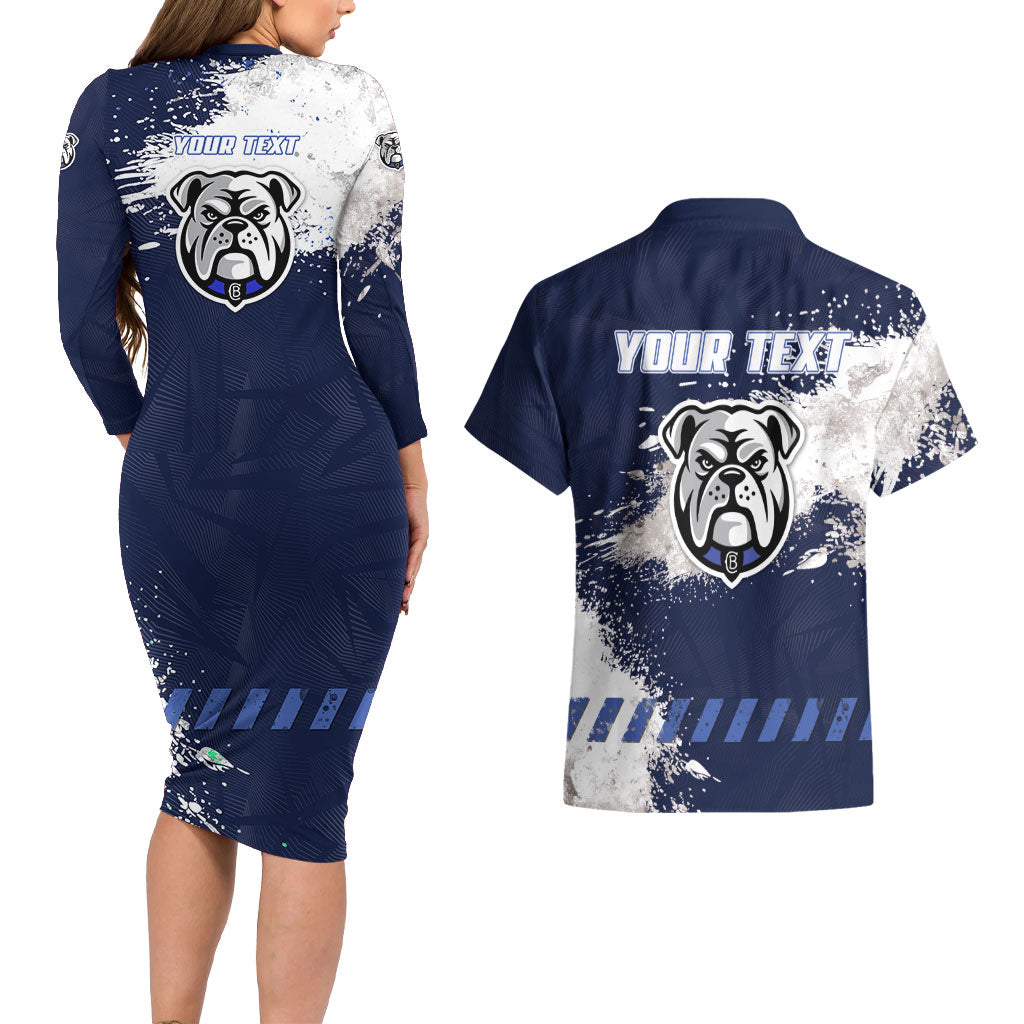 Personalised Canterbury-Bankstown Bulldogs Rugby Couples Matching Long Sleeve Bodycon Dress and Hawaiian Shirt Berries Mascot - Sporty Splash Art Style