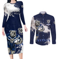 Personalised Canterbury-Bankstown Bulldogs Rugby Couples Matching Long Sleeve Bodycon Dress and Long Sleeve Button Shirt Berries Mascot - Sporty Splash Art Style