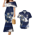 Personalised Canterbury-Bankstown Bulldogs Rugby Couples Matching Mermaid Dress and Hawaiian Shirt Berries Mascot - Sporty Splash Art Style