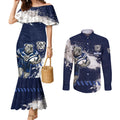 Personalised Canterbury-Bankstown Bulldogs Rugby Couples Matching Mermaid Dress and Long Sleeve Button Shirt Berries Mascot - Sporty Splash Art Style