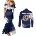 Personalised Canterbury-Bankstown Bulldogs Rugby Couples Matching Mermaid Dress and Long Sleeve Button Shirt Berries Mascot - Sporty Splash Art Style