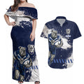 Personalised Canterbury-Bankstown Bulldogs Rugby Couples Matching Off Shoulder Maxi Dress and Hawaiian Shirt Berries Mascot - Sporty Splash Art Style