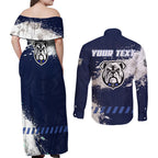 Personalised Canterbury-Bankstown Bulldogs Rugby Couples Matching Off Shoulder Maxi Dress and Long Sleeve Button Shirt Berries Mascot - Sporty Splash Art Style