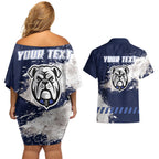 Personalised Canterbury-Bankstown Bulldogs Rugby Couples Matching Off Shoulder Short Dress and Hawaiian Shirt Berries Mascot - Sporty Splash Art Style