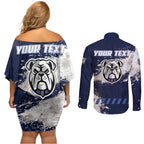 Personalised Canterbury-Bankstown Bulldogs Rugby Couples Matching Off Shoulder Short Dress and Long Sleeve Button Shirt Berries Mascot - Sporty Splash Art Style
