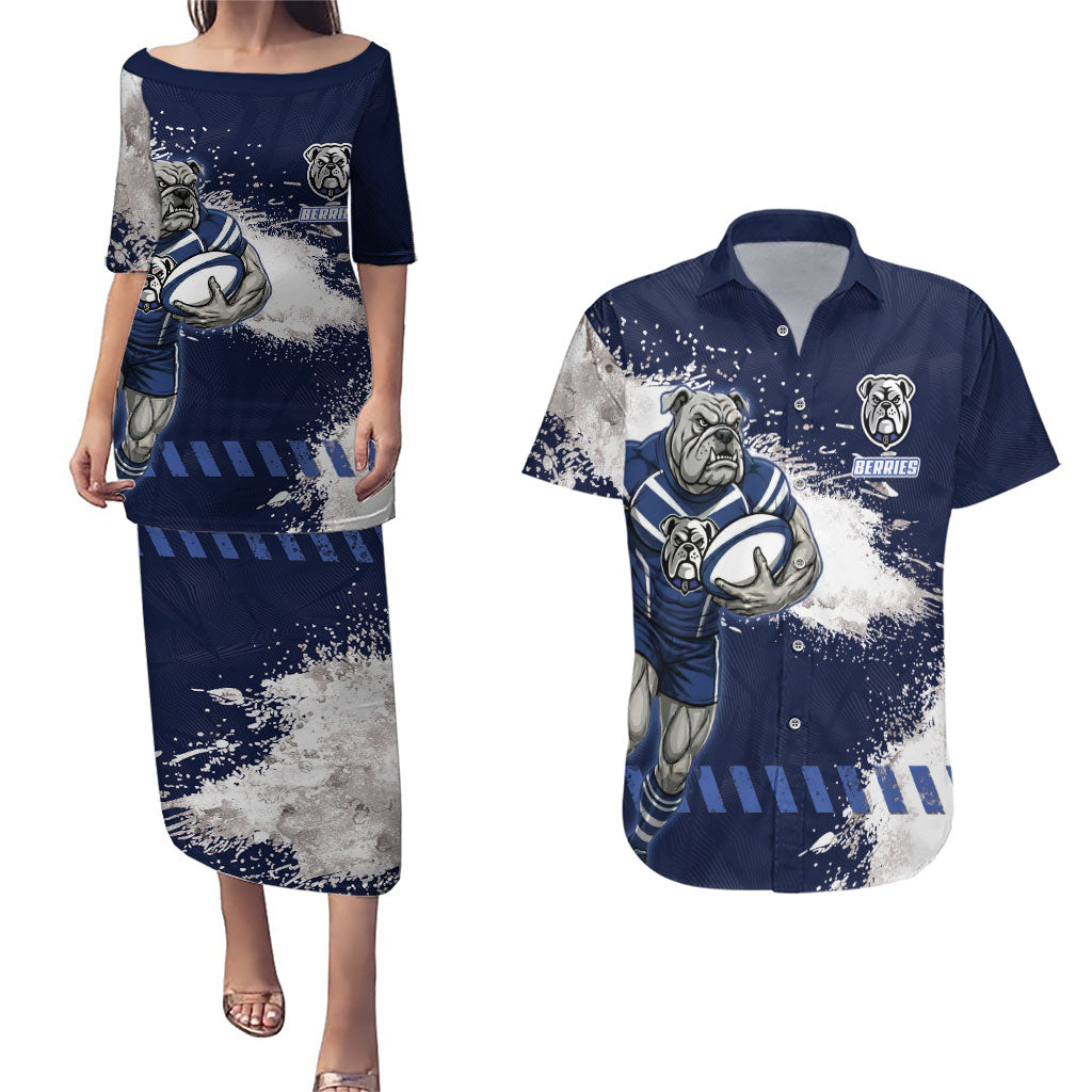 Personalised Canterbury-Bankstown Bulldogs Rugby Couples Matching Puletasi and Hawaiian Shirt Berries Mascot - Sporty Splash Art Style
