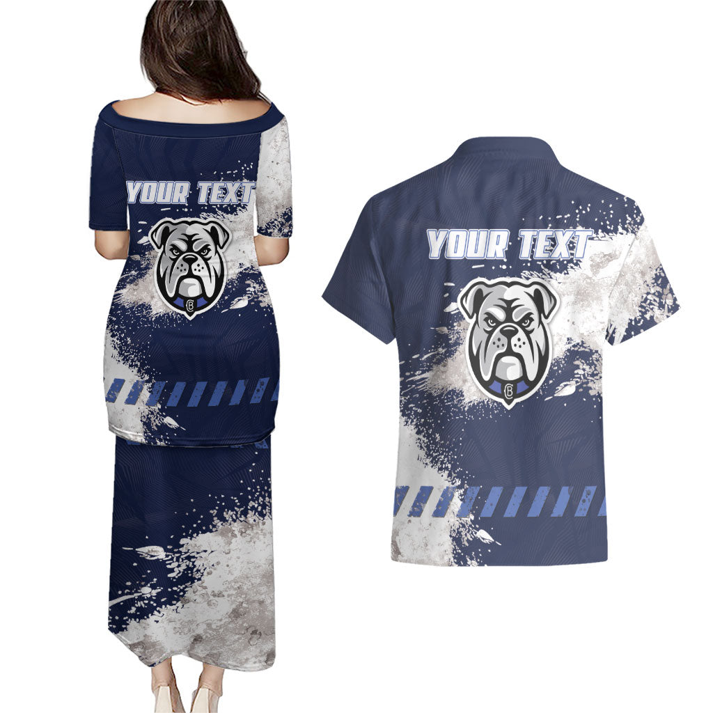 Personalised Canterbury-Bankstown Bulldogs Rugby Couples Matching Puletasi and Hawaiian Shirt Berries Mascot - Sporty Splash Art Style