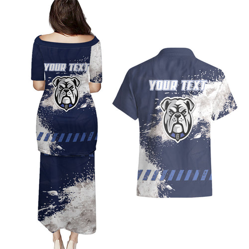 Personalised Canterbury-Bankstown Bulldogs Rugby Couples Matching Puletasi and Hawaiian Shirt Berries Mascot - Sporty Splash Art Style