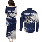 Personalised Canterbury-Bankstown Bulldogs Rugby Couples Matching Puletasi and Long Sleeve Button Shirt Berries Mascot - Sporty Splash Art Style