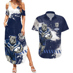 Personalised Canterbury-Bankstown Bulldogs Rugby Couples Matching Summer Maxi Dress and Hawaiian Shirt Berries Mascot - Sporty Splash Art Style
