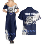 Personalised Canterbury-Bankstown Bulldogs Rugby Couples Matching Summer Maxi Dress and Hawaiian Shirt Berries Mascot - Sporty Splash Art Style
