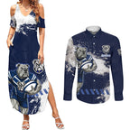 Personalised Canterbury-Bankstown Bulldogs Rugby Couples Matching Summer Maxi Dress and Long Sleeve Button Shirt Berries Mascot - Sporty Splash Art Style