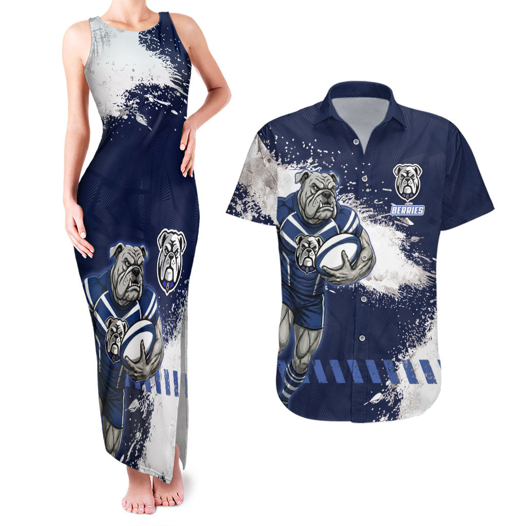 Personalised Canterbury-Bankstown Bulldogs Rugby Couples Matching Tank Maxi Dress and Hawaiian Shirt Berries Mascot - Sporty Splash Art Style