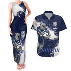 Personalised Canterbury-Bankstown Bulldogs Rugby Couples Matching Tank Maxi Dress and Hawaiian Shirt Berries Mascot - Sporty Splash Art Style