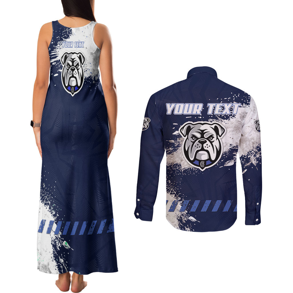Personalised Canterbury-Bankstown Bulldogs Rugby Couples Matching Tank Maxi Dress and Long Sleeve Button Shirt Berries Mascot - Sporty Splash Art Style
