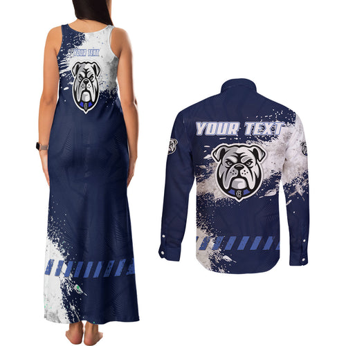 Personalised Canterbury-Bankstown Bulldogs Rugby Couples Matching Tank Maxi Dress and Long Sleeve Button Shirt Berries Mascot - Sporty Splash Art Style
