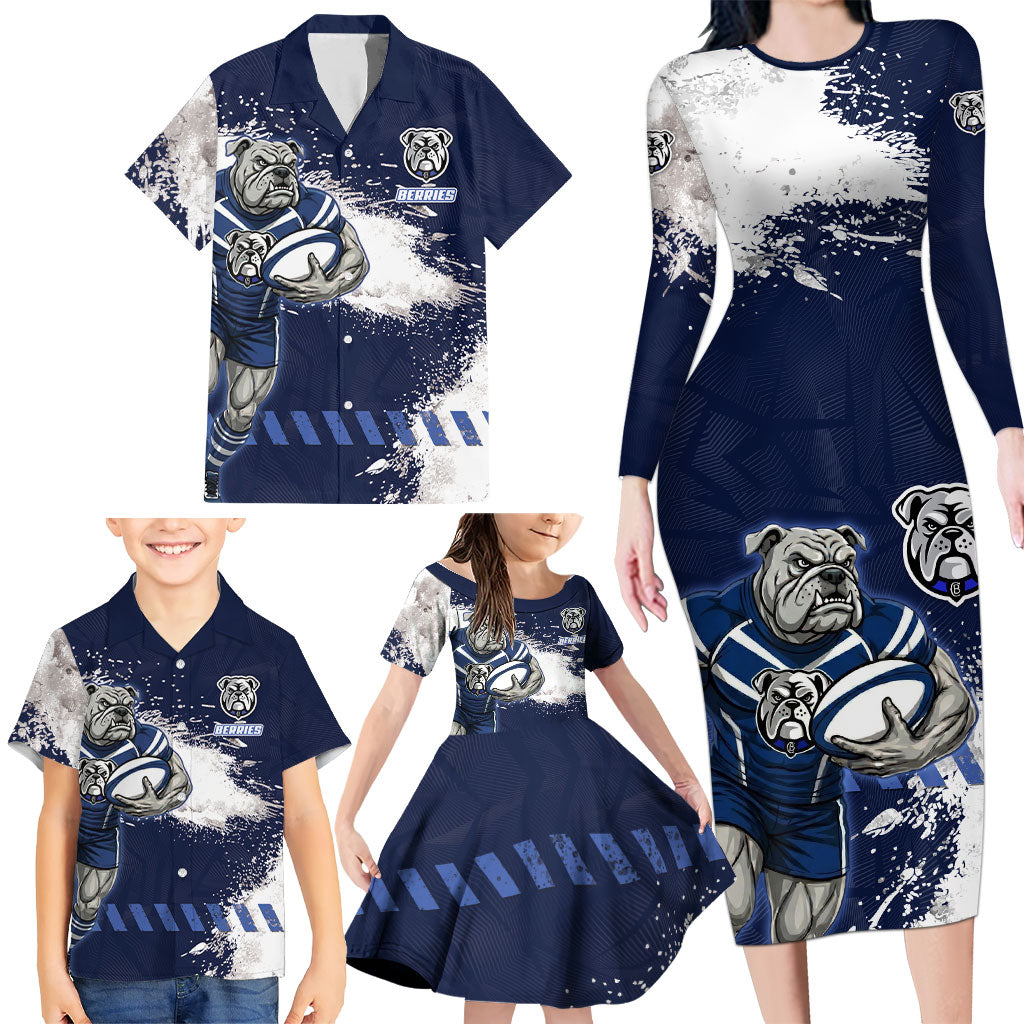 Personalised Canterbury-Bankstown Bulldogs Rugby Family Matching Long Sleeve Bodycon Dress and Hawaiian Shirt Berries Mascot - Sporty Splash Art Style