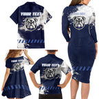 Personalised Canterbury-Bankstown Bulldogs Rugby Family Matching Long Sleeve Bodycon Dress and Hawaiian Shirt Berries Mascot - Sporty Splash Art Style