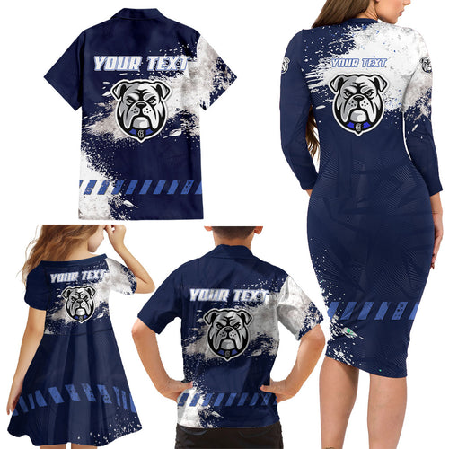 Personalised Canterbury-Bankstown Bulldogs Rugby Family Matching Long Sleeve Bodycon Dress and Hawaiian Shirt Berries Mascot - Sporty Splash Art Style