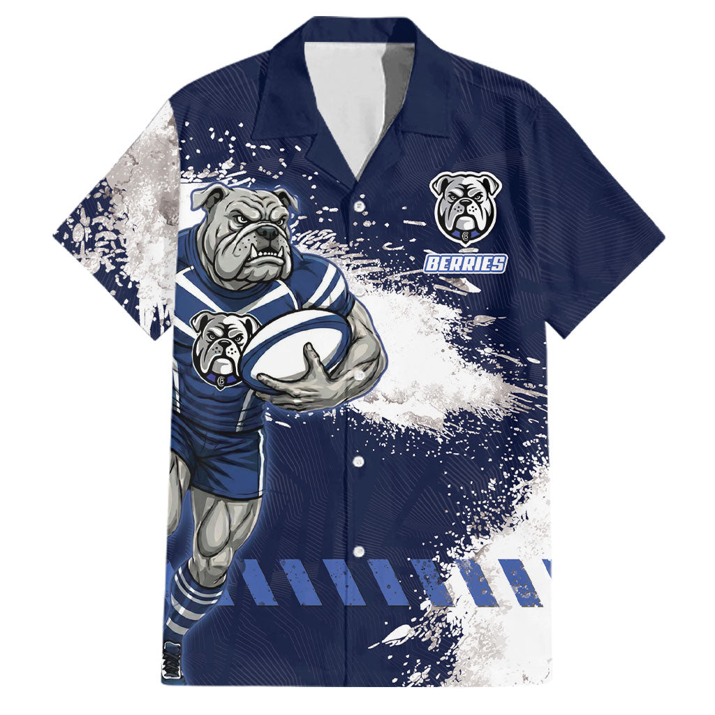 Personalised Canterbury-Bankstown Bulldogs Rugby Family Matching Long Sleeve Bodycon Dress and Hawaiian Shirt Berries Mascot - Sporty Splash Art Style