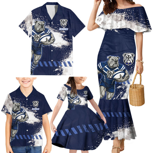 Personalised Canterbury-Bankstown Bulldogs Rugby Family Matching Mermaid Dress and Hawaiian Shirt Berries Mascot - Sporty Splash Art Style