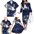 Personalised Canterbury-Bankstown Bulldogs Rugby Family Matching Off The Shoulder Long Sleeve Dress and Hawaiian Shirt Berries Mascot - Sporty Splash Art Style