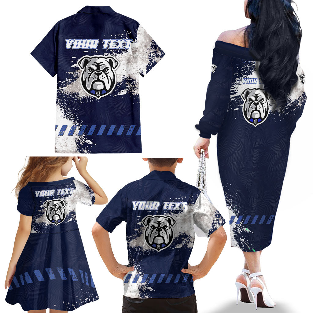 Personalised Canterbury-Bankstown Bulldogs Rugby Family Matching Off The Shoulder Long Sleeve Dress and Hawaiian Shirt Berries Mascot - Sporty Splash Art Style