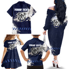Personalised Canterbury-Bankstown Bulldogs Rugby Family Matching Off The Shoulder Long Sleeve Dress and Hawaiian Shirt Berries Mascot - Sporty Splash Art Style
