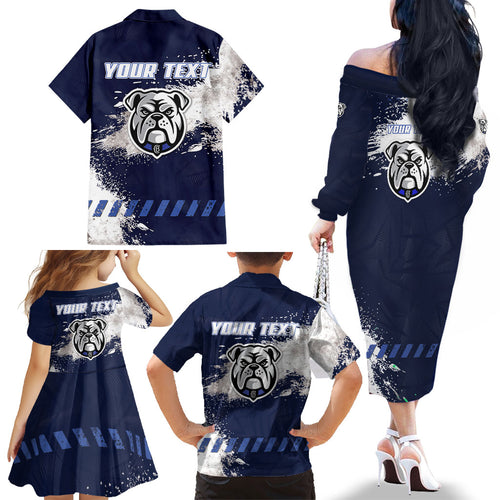 Personalised Canterbury-Bankstown Bulldogs Rugby Family Matching Off The Shoulder Long Sleeve Dress and Hawaiian Shirt Berries Mascot - Sporty Splash Art Style