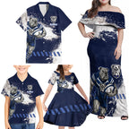 Personalised Canterbury-Bankstown Bulldogs Rugby Family Matching Off Shoulder Maxi Dress and Hawaiian Shirt Berries Mascot - Sporty Splash Art Style