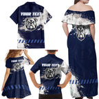 Personalised Canterbury-Bankstown Bulldogs Rugby Family Matching Off Shoulder Maxi Dress and Hawaiian Shirt Berries Mascot - Sporty Splash Art Style