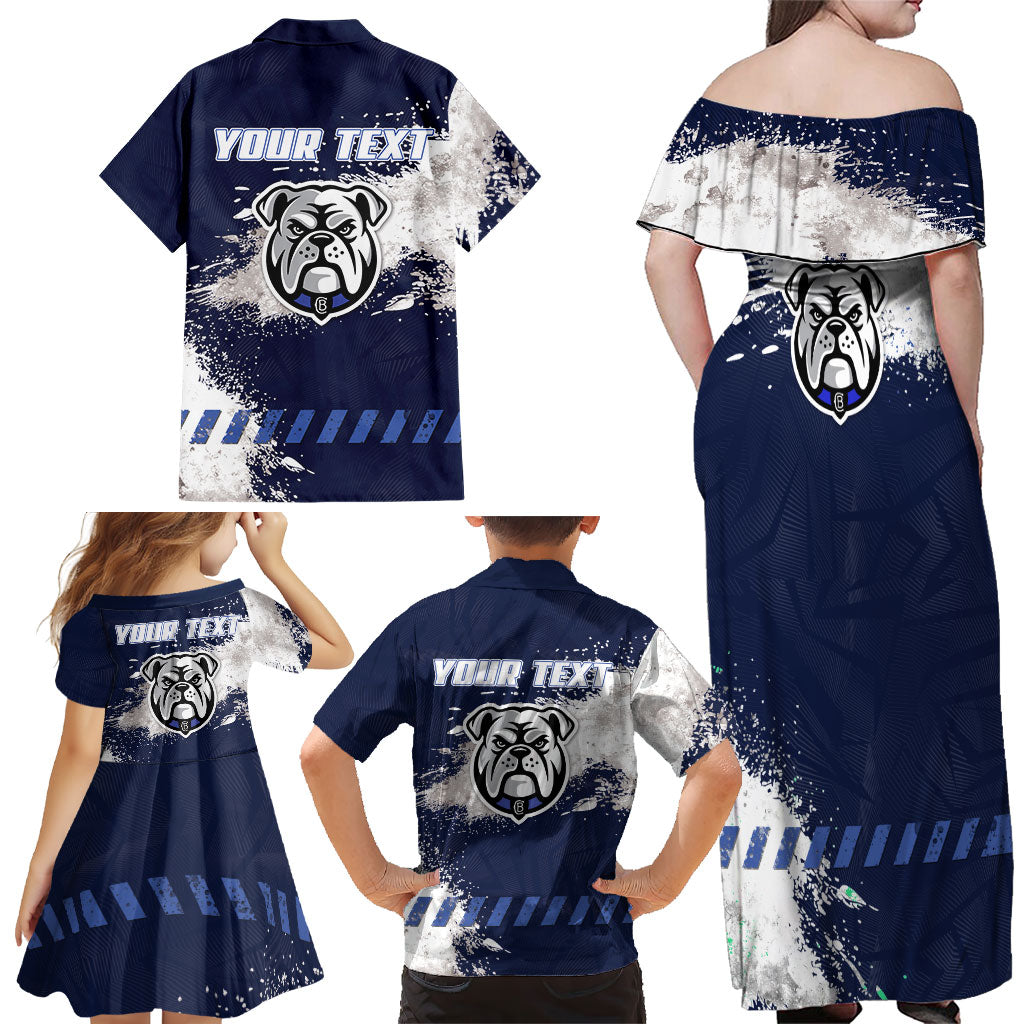 Personalised Canterbury-Bankstown Bulldogs Rugby Family Matching Off Shoulder Maxi Dress and Hawaiian Shirt Berries Mascot - Sporty Splash Art Style