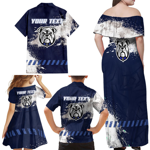 Personalised Canterbury-Bankstown Bulldogs Rugby Family Matching Off Shoulder Maxi Dress and Hawaiian Shirt Berries Mascot - Sporty Splash Art Style