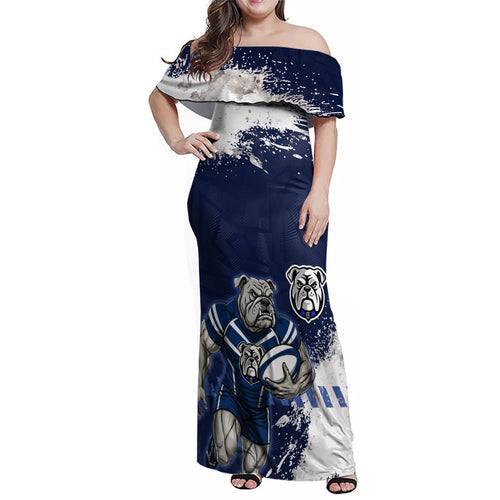 Personalised Canterbury-Bankstown Bulldogs Rugby Family Matching Off Shoulder Maxi Dress and Hawaiian Shirt Berries Mascot - Sporty Splash Art Style