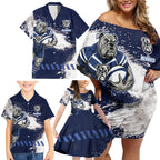 Personalised Canterbury-Bankstown Bulldogs Rugby Family Matching Off Shoulder Short Dress and Hawaiian Shirt Berries Mascot - Sporty Splash Art Style