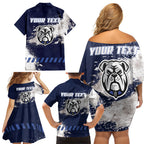 Personalised Canterbury-Bankstown Bulldogs Rugby Family Matching Off Shoulder Short Dress and Hawaiian Shirt Berries Mascot - Sporty Splash Art Style