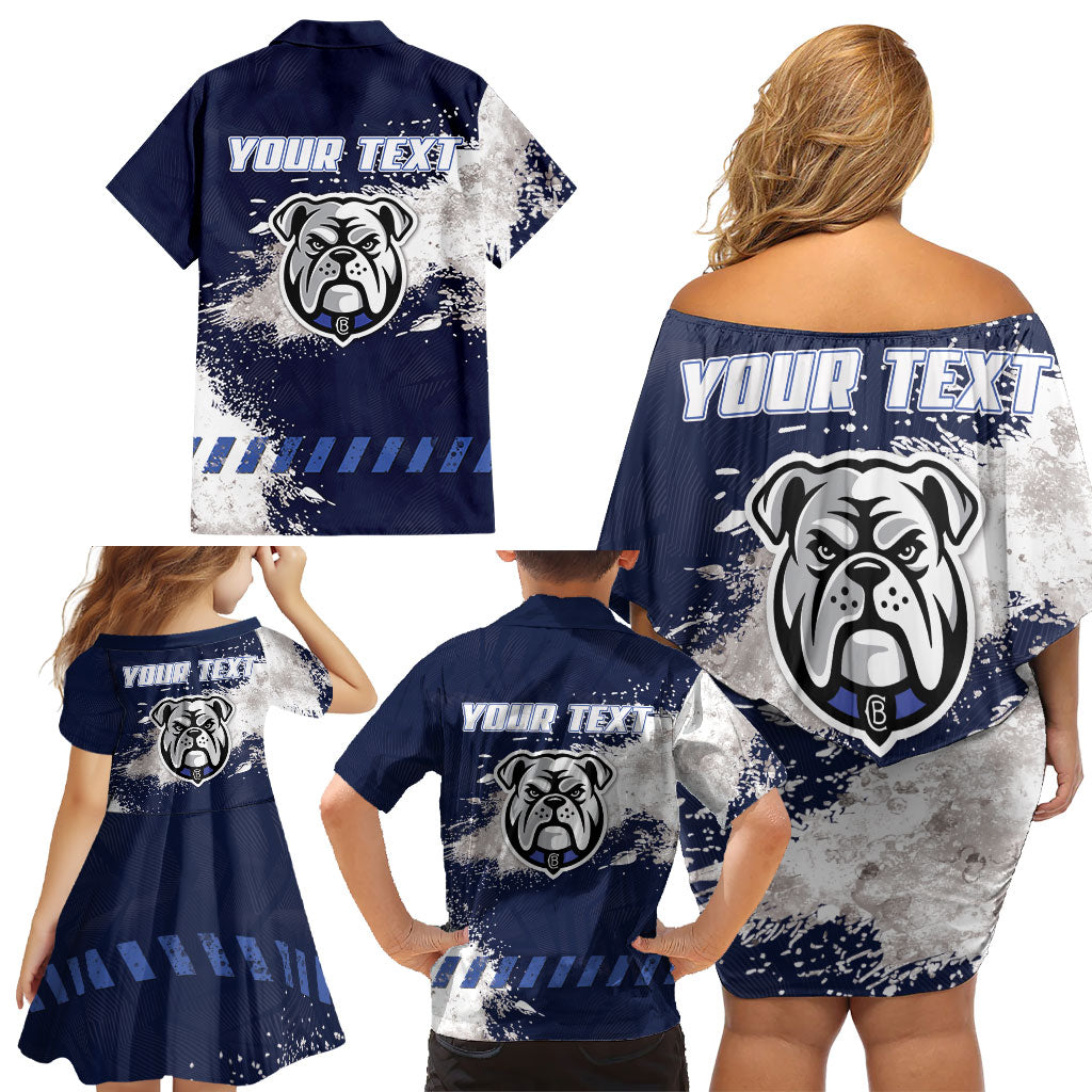 Personalised Canterbury-Bankstown Bulldogs Rugby Family Matching Off Shoulder Short Dress and Hawaiian Shirt Berries Mascot - Sporty Splash Art Style