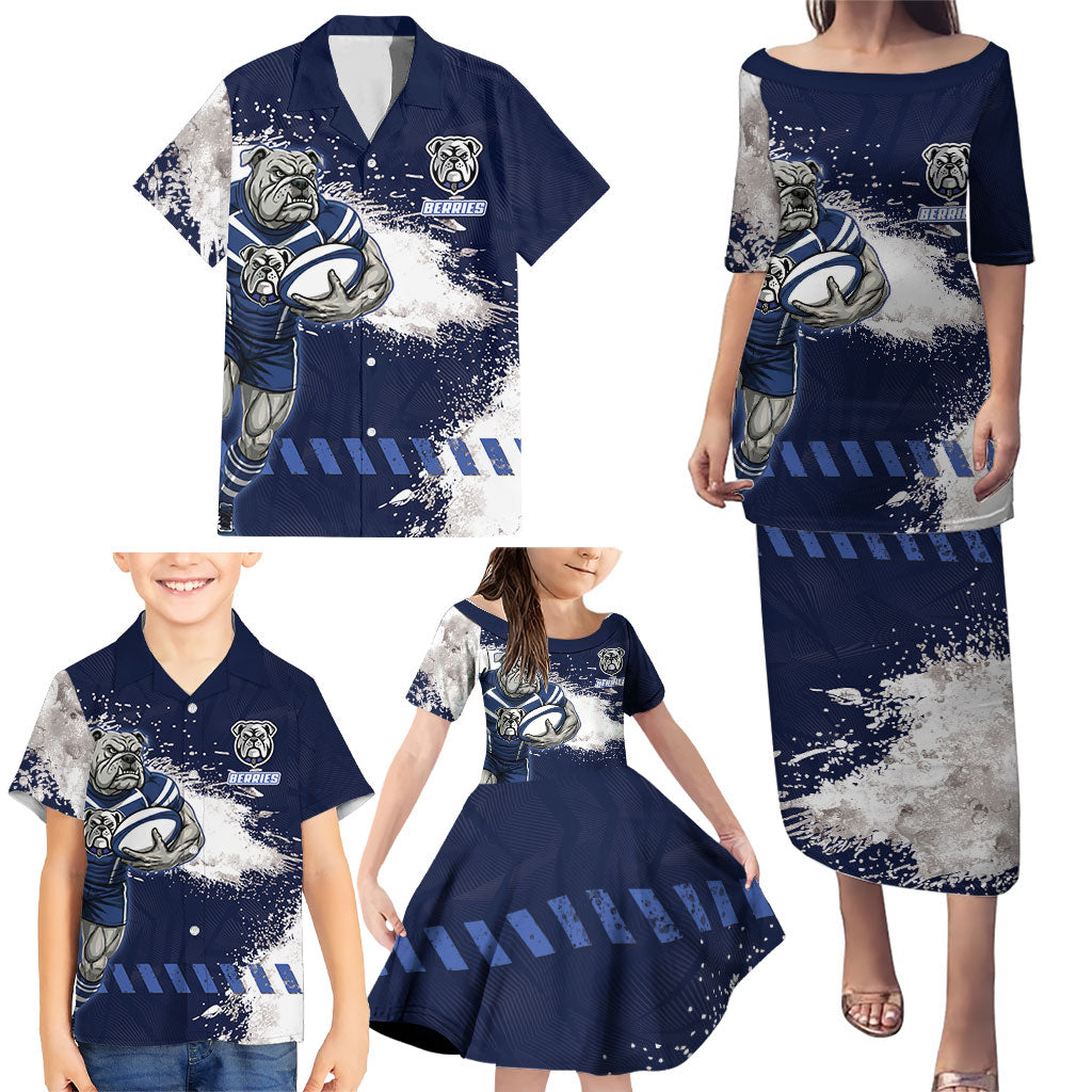 Personalised Canterbury-Bankstown Bulldogs Rugby Family Matching Puletasi and Hawaiian Shirt Berries Mascot - Sporty Splash Art Style