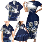 Personalised Canterbury-Bankstown Bulldogs Rugby Family Matching Short Sleeve Bodycon Dress and Hawaiian Shirt Berries Mascot - Sporty Splash Art Style