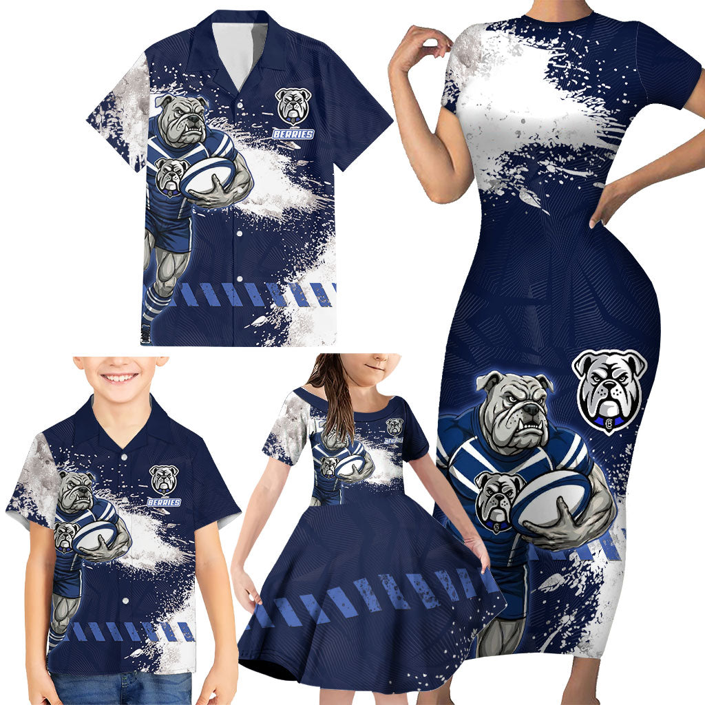 Personalised Canterbury-Bankstown Bulldogs Rugby Family Matching Short Sleeve Bodycon Dress and Hawaiian Shirt Berries Mascot - Sporty Splash Art Style